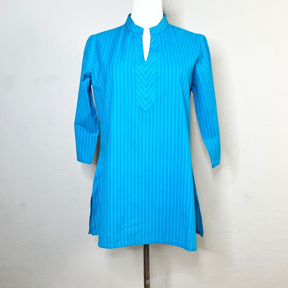 Sparsh Tunic Top Size Medium Blue Striped Kurti Side Slit NEW‎
